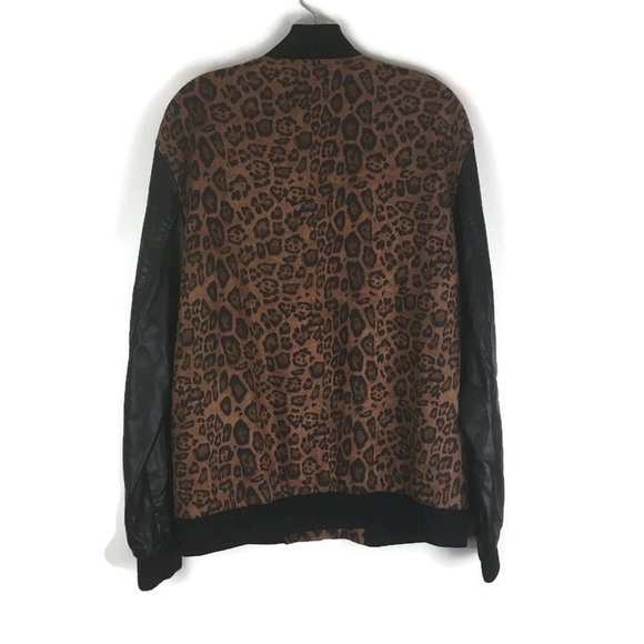 INC International Concepts Leopard Print Leather Sleeve Jacket in Brown/Black - Picture 12 of 12